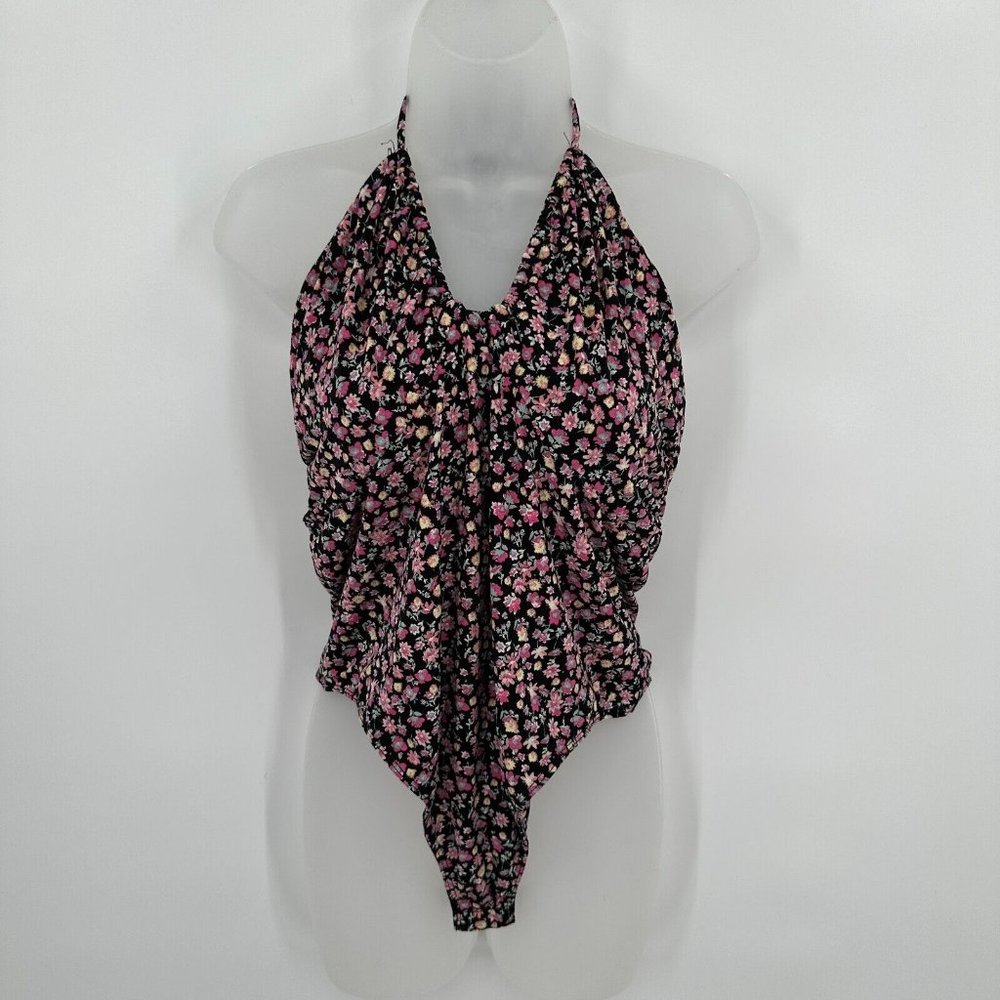 WAYF Halter Neck Bodysuit in Black Disty Floral sz XL NWT